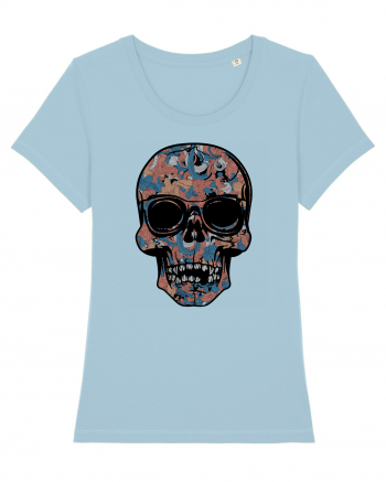 Vintage Flower Skull Sky Blue