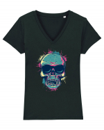 Graffiti Flower Skull Tricou mânecă scurtă guler V Damă Evoker