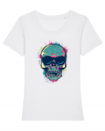 Graffiti Flower Skull Tricou mânecă scurtă guler larg fitted Damă Expresser