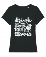 Drink in my hand toes in the sand Tricou mânecă scurtă guler larg fitted Damă Expresser