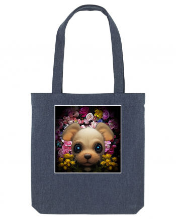 dog in flowers Midnight Blue