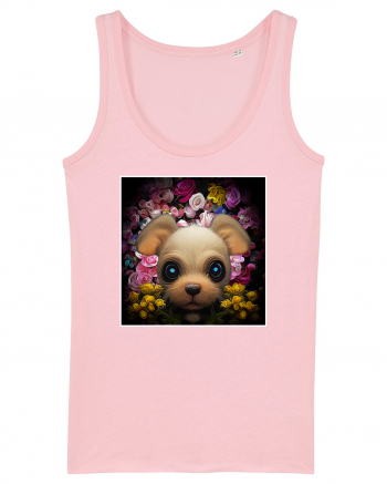 dog in flowers Cotton Pink