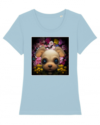 dog in flowers Sky Blue