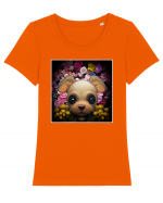 dog in flowers Tricou mânecă scurtă guler larg fitted Damă Expresser