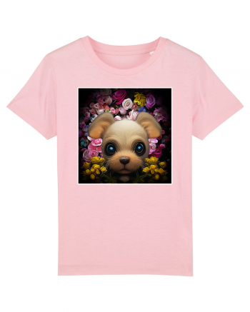 dog in flowers Cotton Pink