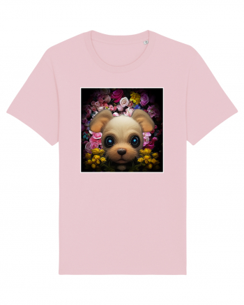 dog in flowers Cotton Pink