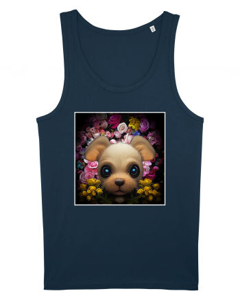 dog in flowers Navy