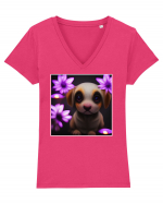 cute puppy Tricou mânecă scurtă guler V Damă Evoker