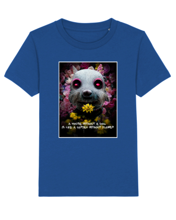 dog in garden Majorelle Blue