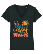 Life is a beach enjoy the waves Tricou mânecă scurtă guler V Damă Evoker