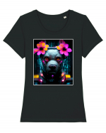 cyber punk dog Tricou mânecă scurtă guler larg fitted Damă Expresser