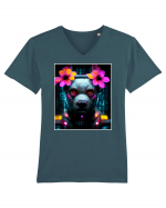 cyber punk dog Tricou mânecă scurtă guler V Bărbat Presenter