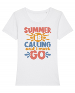 Summer is calling and i must go Tricou mânecă scurtă guler larg fitted Damă Expresser