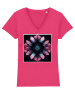 pink flower Tricou mânecă scurtă guler V Damă Evoker