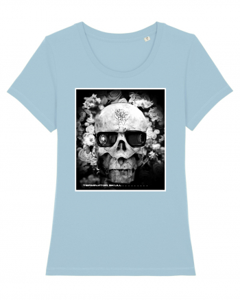 black and white skull Sky Blue