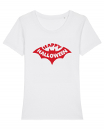 Happy Halloween Red Bat Tricou mânecă scurtă guler larg fitted Damă Expresser