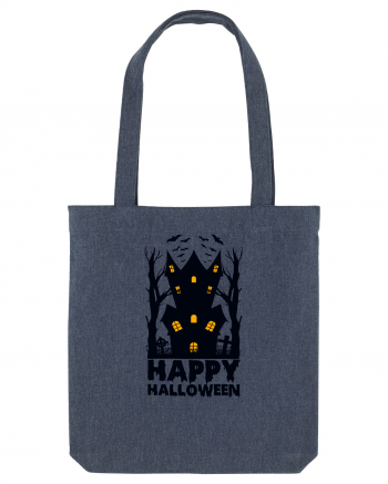 Happy Halloween Black Haunted House Midnight Blue