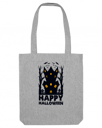 Happy Halloween Black Haunted House Heather Grey