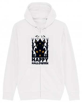 Happy Halloween Black Haunted House White