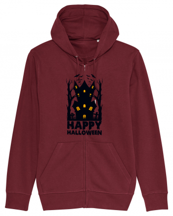 Happy Halloween Black Haunted House Burgundy