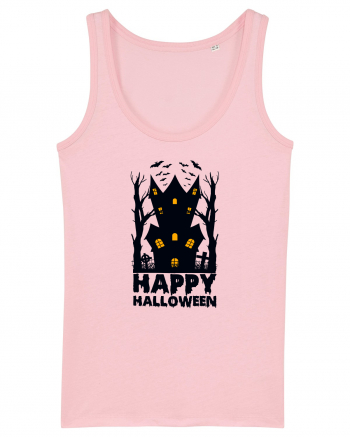 Happy Halloween Black Haunted House Cotton Pink