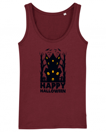 Happy Halloween Black Haunted House Burgundy