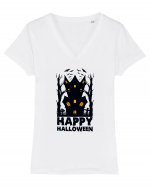 Happy Halloween Black Haunted House Tricou mânecă scurtă guler V Damă Evoker