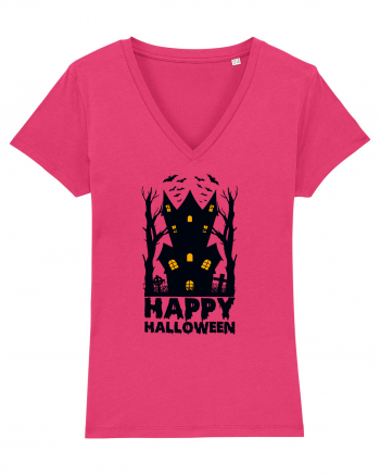 Happy Halloween Black Haunted House Raspberry