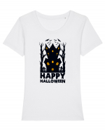 Happy Halloween Black Haunted House Tricou mânecă scurtă guler larg fitted Damă Expresser