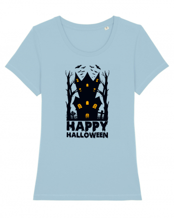 Happy Halloween Black Haunted House Sky Blue