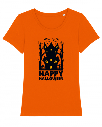 Happy Halloween Black Haunted House Bright Orange