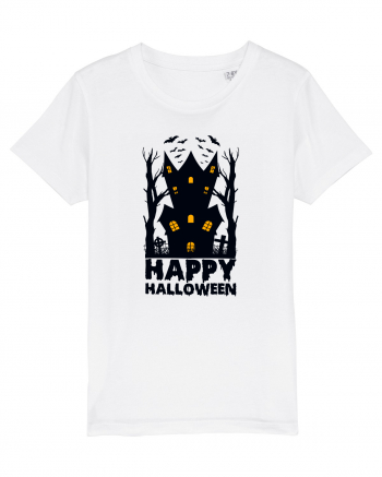 Happy Halloween Black Haunted House White