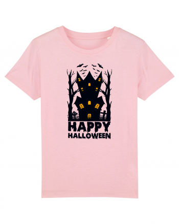 Happy Halloween Black Haunted House Cotton Pink