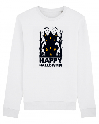 Happy Halloween Black Haunted House White