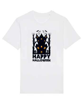 Happy Halloween Black Haunted House White