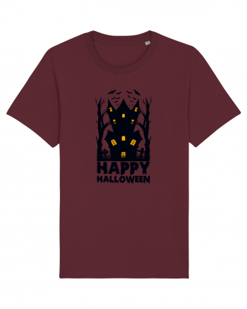 Happy Halloween Black Haunted House Burgundy