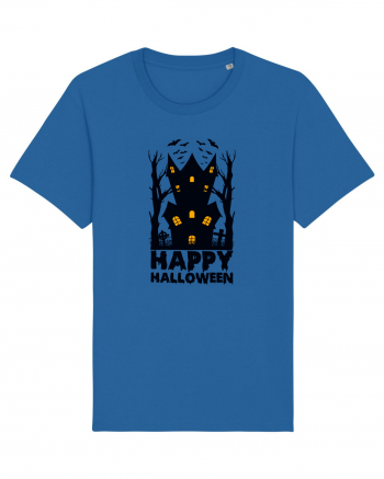 Happy Halloween Black Haunted House Royal Blue