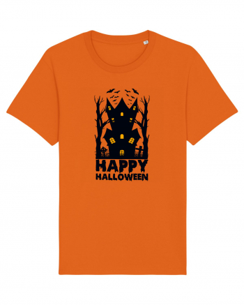 Happy Halloween Black Haunted House Bright Orange