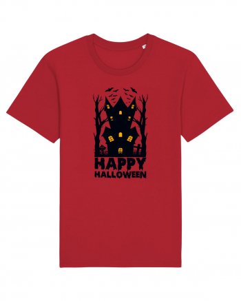 Happy Halloween Black Haunted House Red