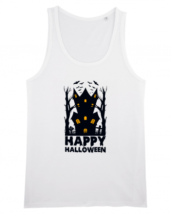 Happy Halloween Black Haunted House White