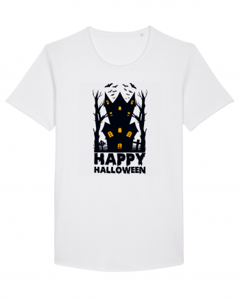 Happy Halloween Black Haunted House White
