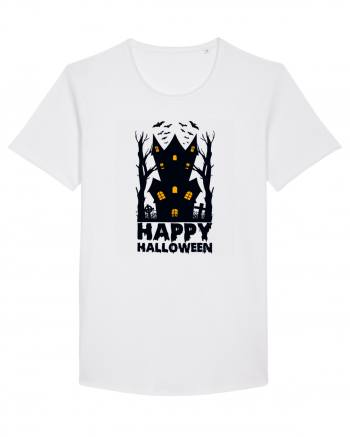 Happy Halloween Black Haunted House White