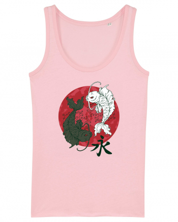 Yin And Yang Moon And Koi Fish Cotton Pink