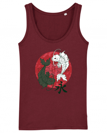 Yin And Yang Moon And Koi Fish Burgundy