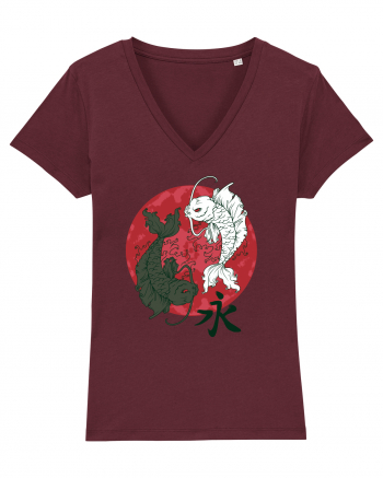 Yin And Yang Moon And Koi Fish Burgundy