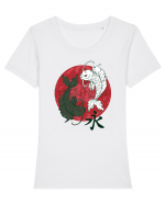 Yin And Yang Moon And Koi Fish Tricou mânecă scurtă guler larg fitted Damă Expresser