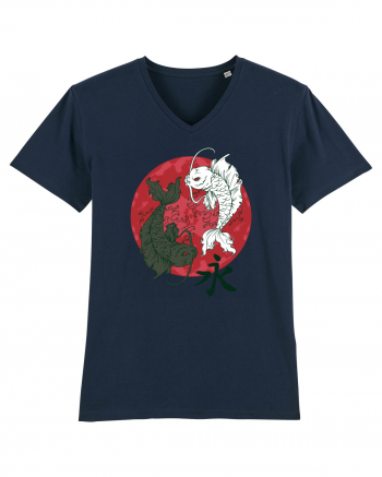 Yin And Yang Moon And Koi Fish French Navy