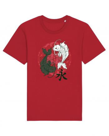 Yin And Yang Moon And Koi Fish Red