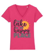 The lake is my happy place Tricou mânecă scurtă guler V Damă Evoker