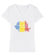 Pentru montaniarzi - Romania 2500 - 13 Varfuri cucerite Tricou mânecă scurtă guler V Damă Evoker